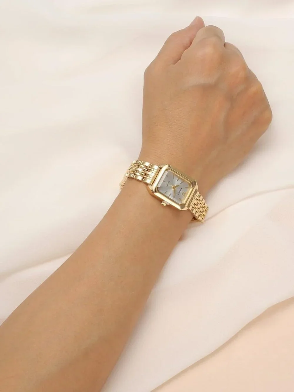 Women's Gold Quartz Rectangular Case Metal Bracelet Band Analogue Wrist Watch